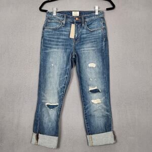 J.Crew Jeans Womens 23 Blue Slim Broken-In Boyfriend Crop Distressed Cuffed